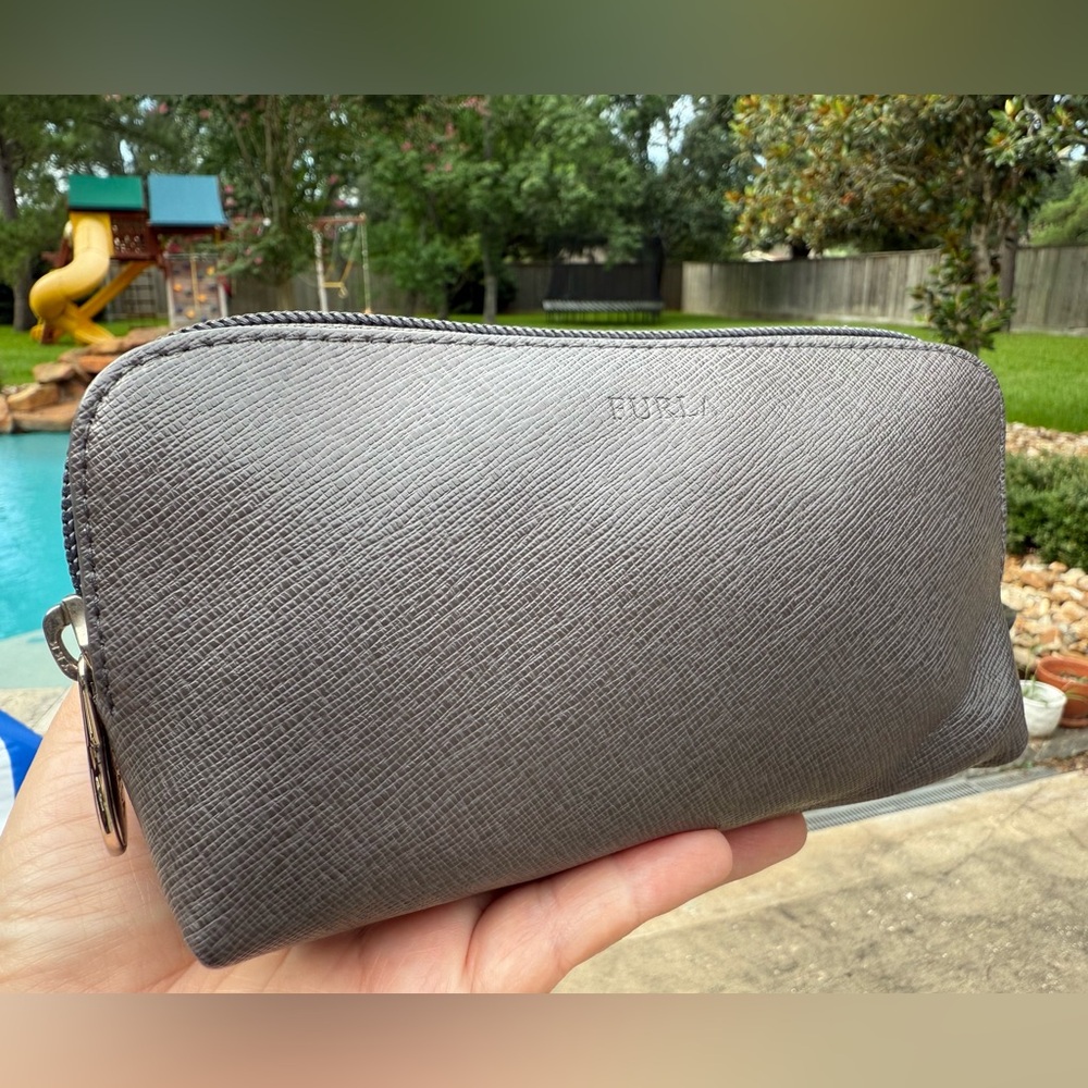 Furla Gray Toiletry Bag Premium Silver tone hardware NWOT perfect for organizing